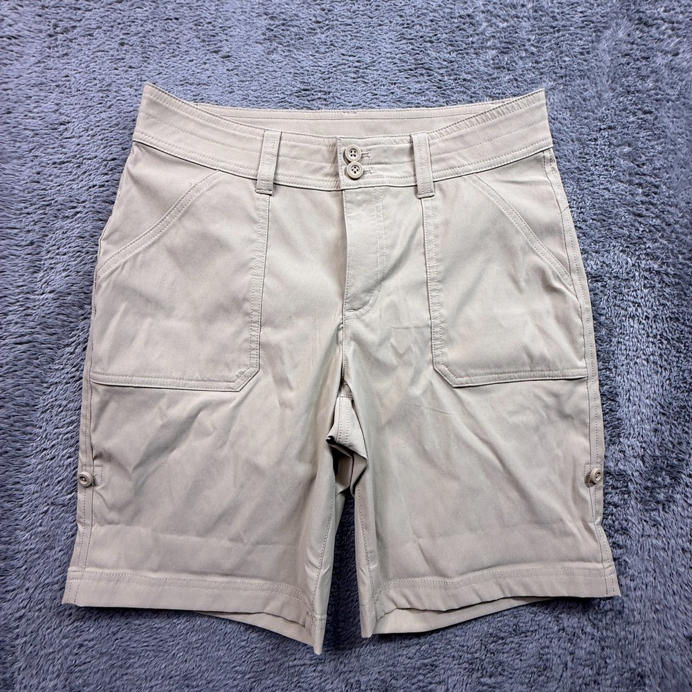 Eddie Bauer Women's Rainier Shorts Tan Khaki Size 4 Stretch Hiking Trail UPF 50
